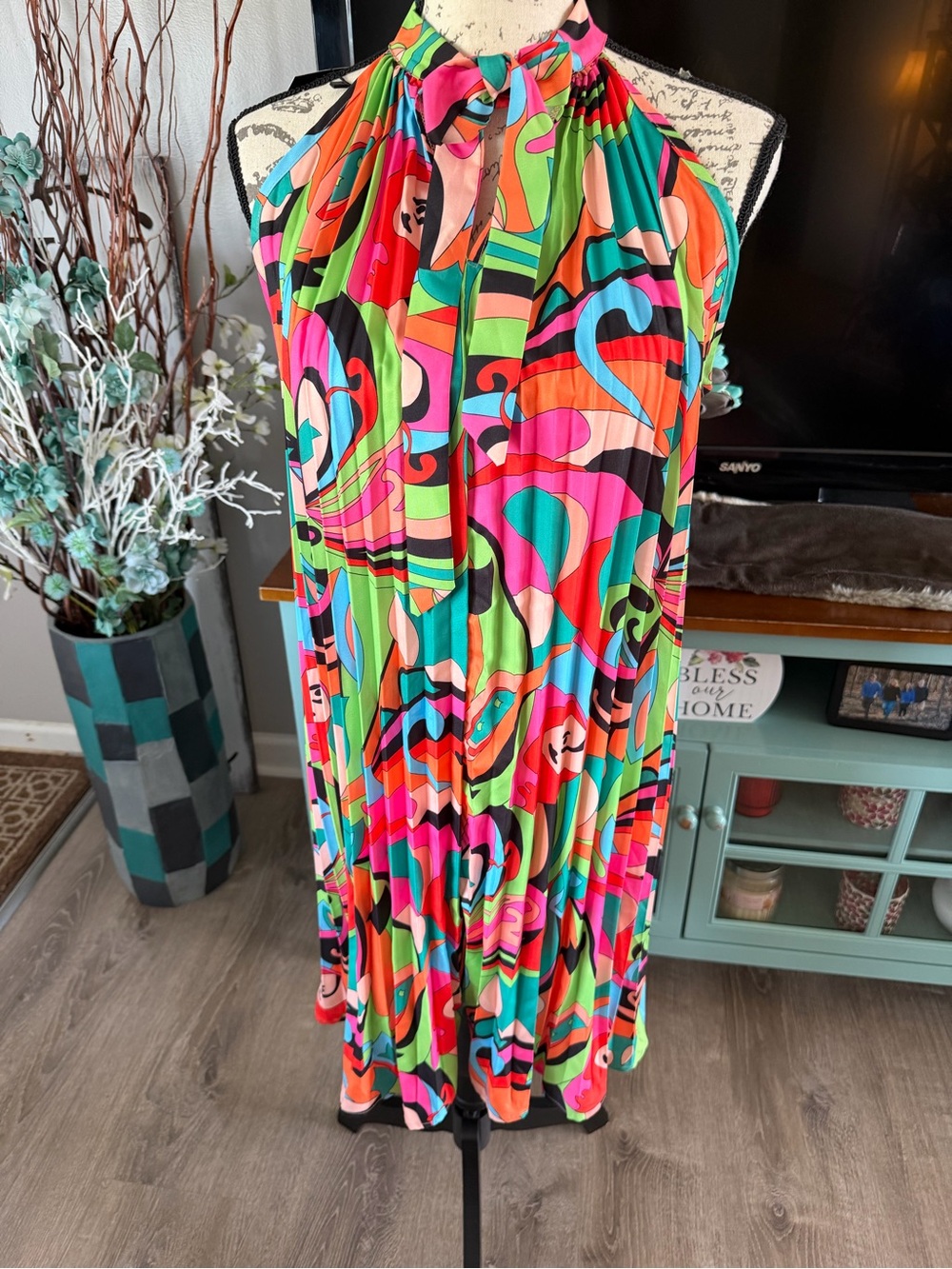 SHEIN Bright Multicolor Halter Dress - Pink, Green, Blue, Orange Large